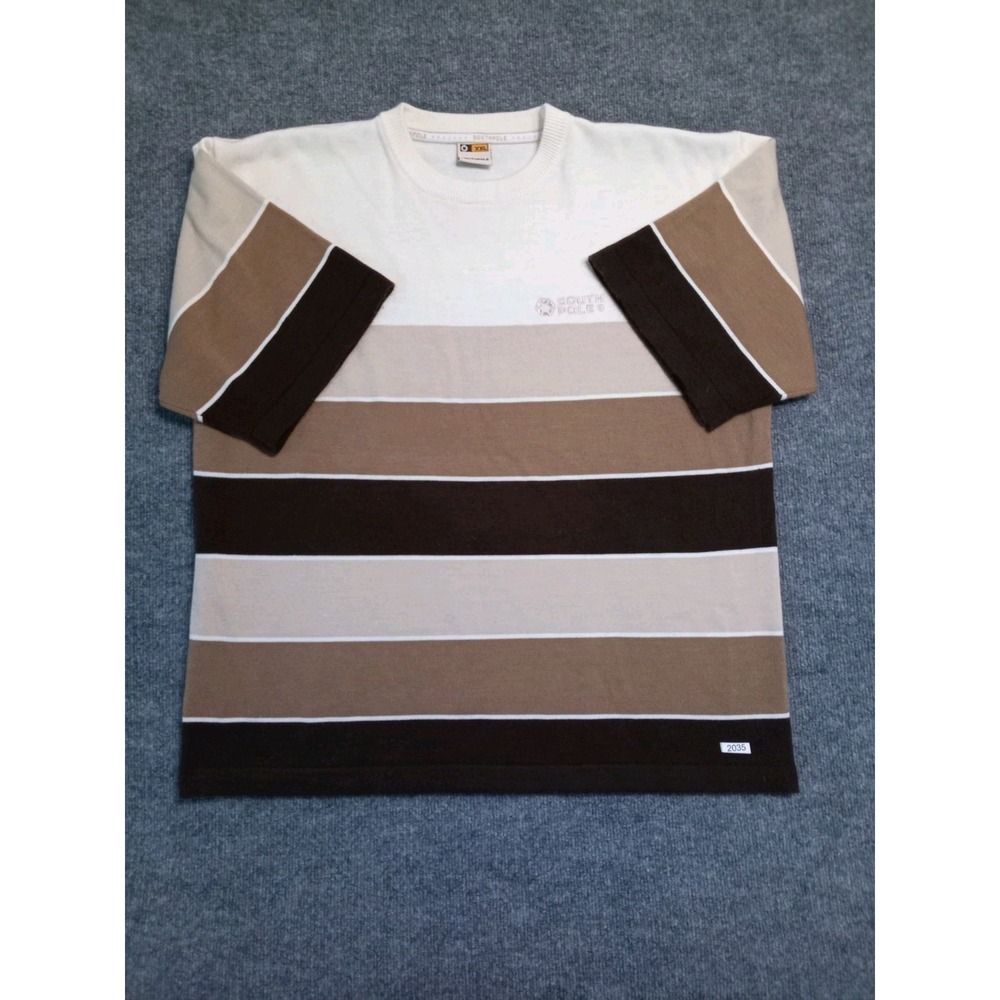 Southpole Men's 2XL Striped Knit Sweater Brown Beige Crewneck Pullover Y2K